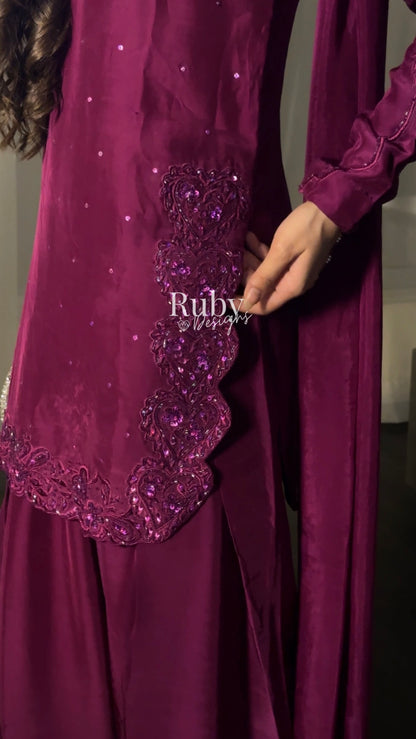 PRE-ORDER (not for immediate dispatch) - SAHARA - 3 Piece Magenta Luxury Silk Suit with Cutdana Handwork
