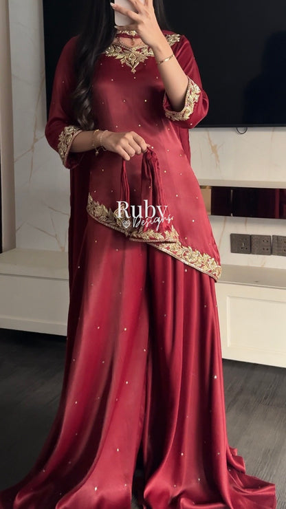 RANI Rouge - 3 Piece Luxury Silk Suit with Matching Bag