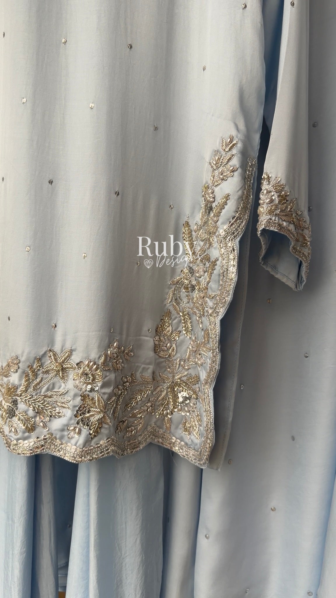 PARISA Sky - 4 Piece Silk Suit with Matching Potli Bag