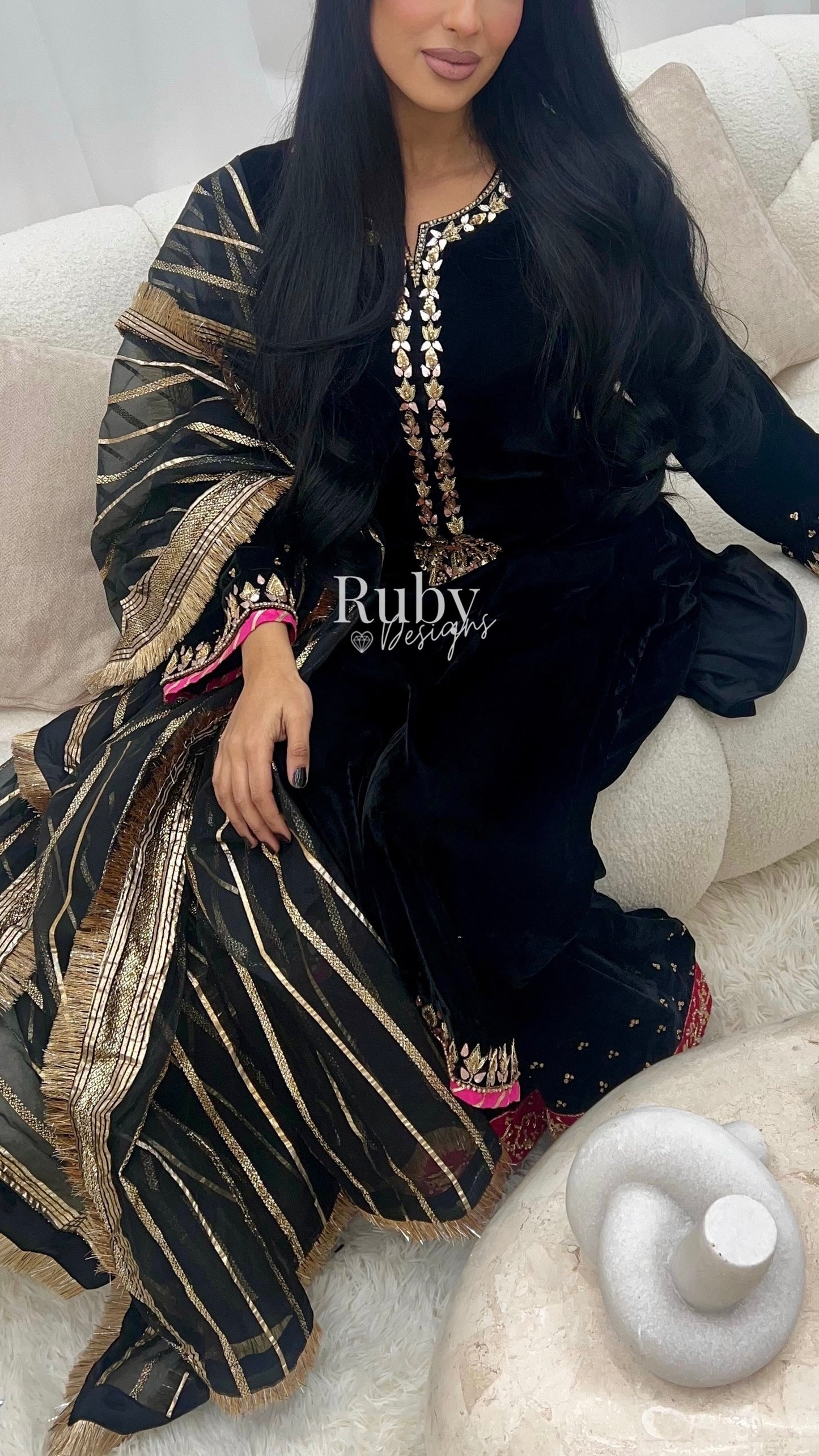 NAYAB - 3 Piece Luxury Velvet Suit with Gold Handwork