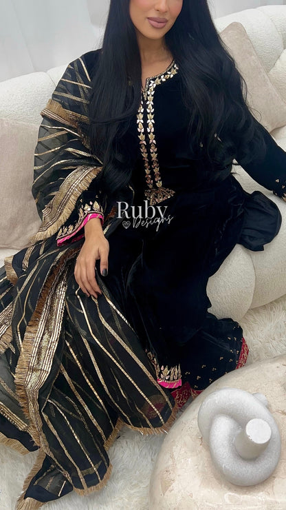 NAYAB - 3 Piece Luxury Velvet Suit with Gold Handwork