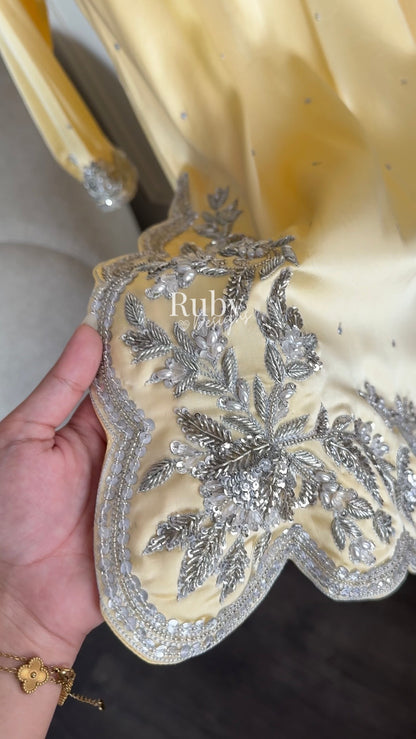 PARISA - 3 Piece Butter Yellow Silk Suit with Sharara