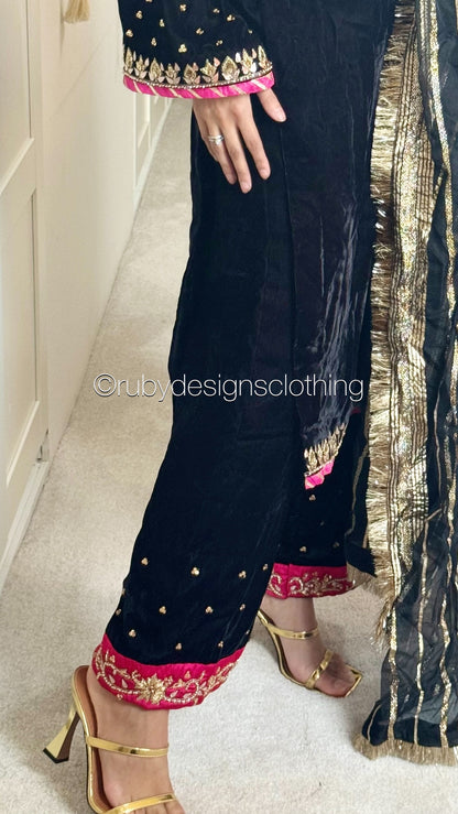 NAYAB - 3 Piece Luxury Velvet Suit with Gold Handwork