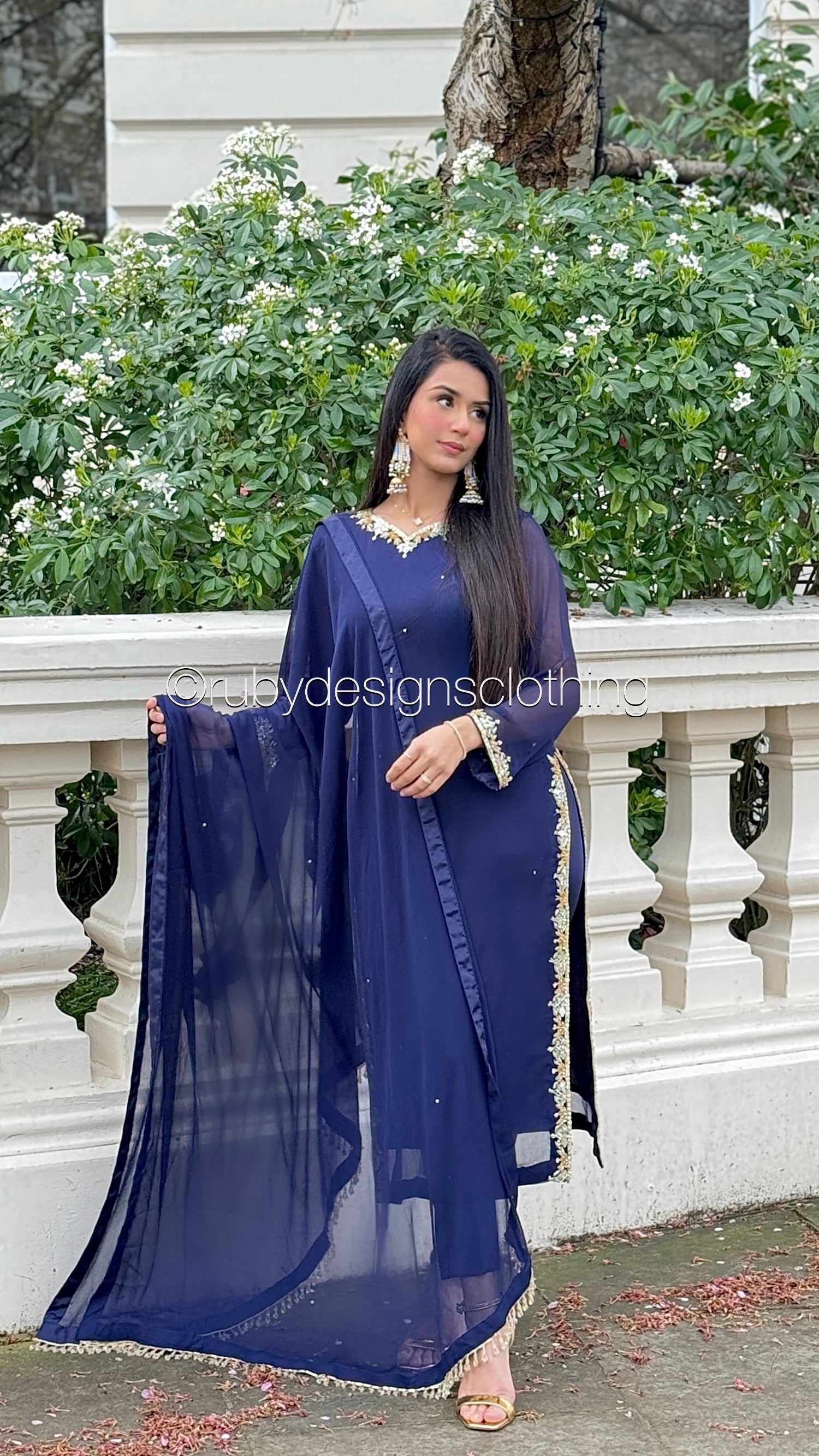 SONIA Navy - 3 Piece Navy Chiffon Suit with Chiffon Dupatta (8581883920597)