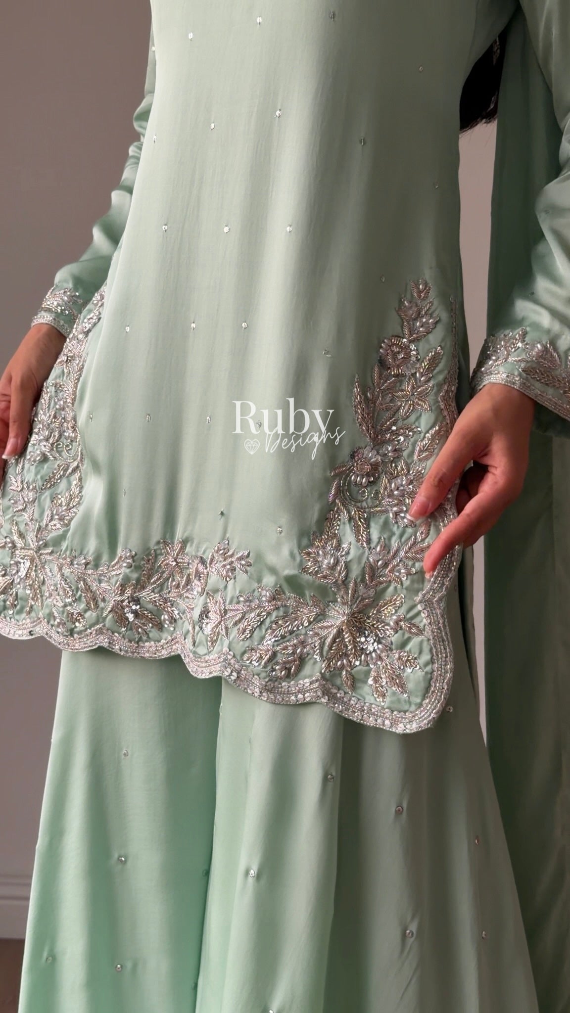 PARISA Sage - 4 Piece Silk Suit with Matching Potli Bag