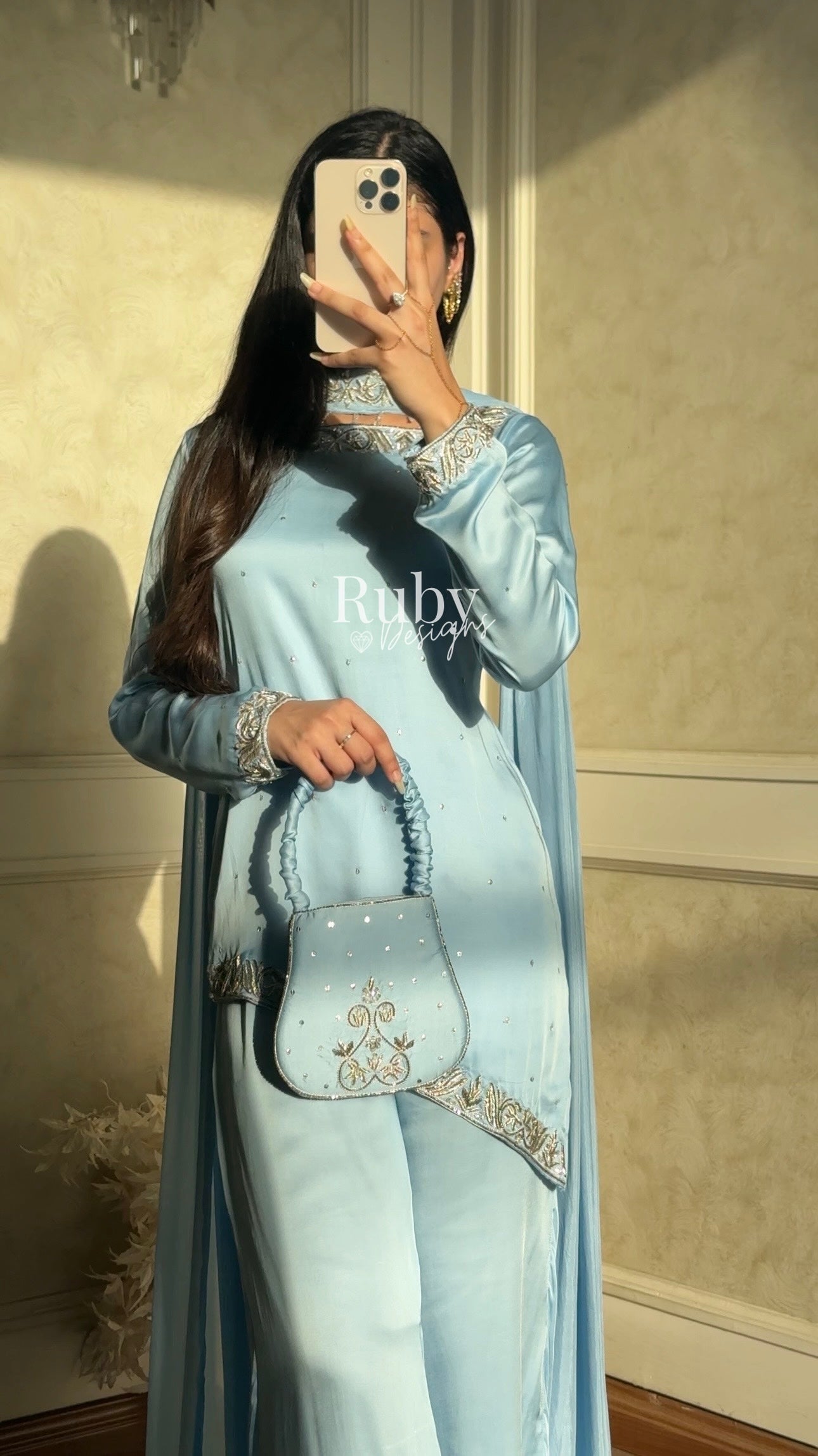 PREITY Sky - 3 Piece Silk Suit with Matching Bag