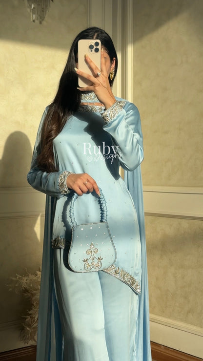 PREITY Sky - 3 Piece Silk Suit with Matching Bag