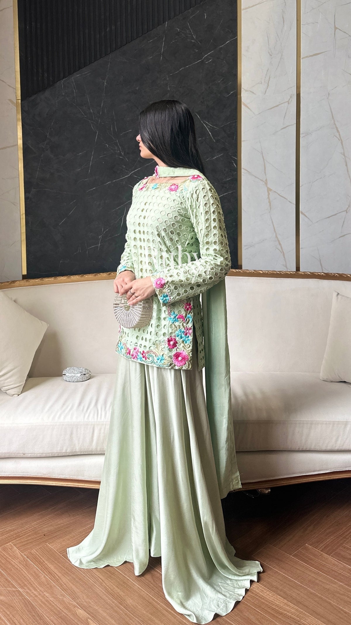 ALIZEH Sage - 3 Piece Chikankari Suit with Ombré Dupatta
