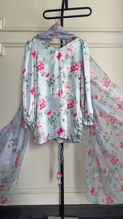 FLEUR Sky - 3 Piece Silk Suit with Balloon Pants