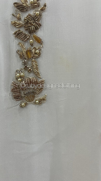 Minor Defect - HIRA White - 3 Piece Chiffon Suit with Chiffon Dupatta (8748150227157)
