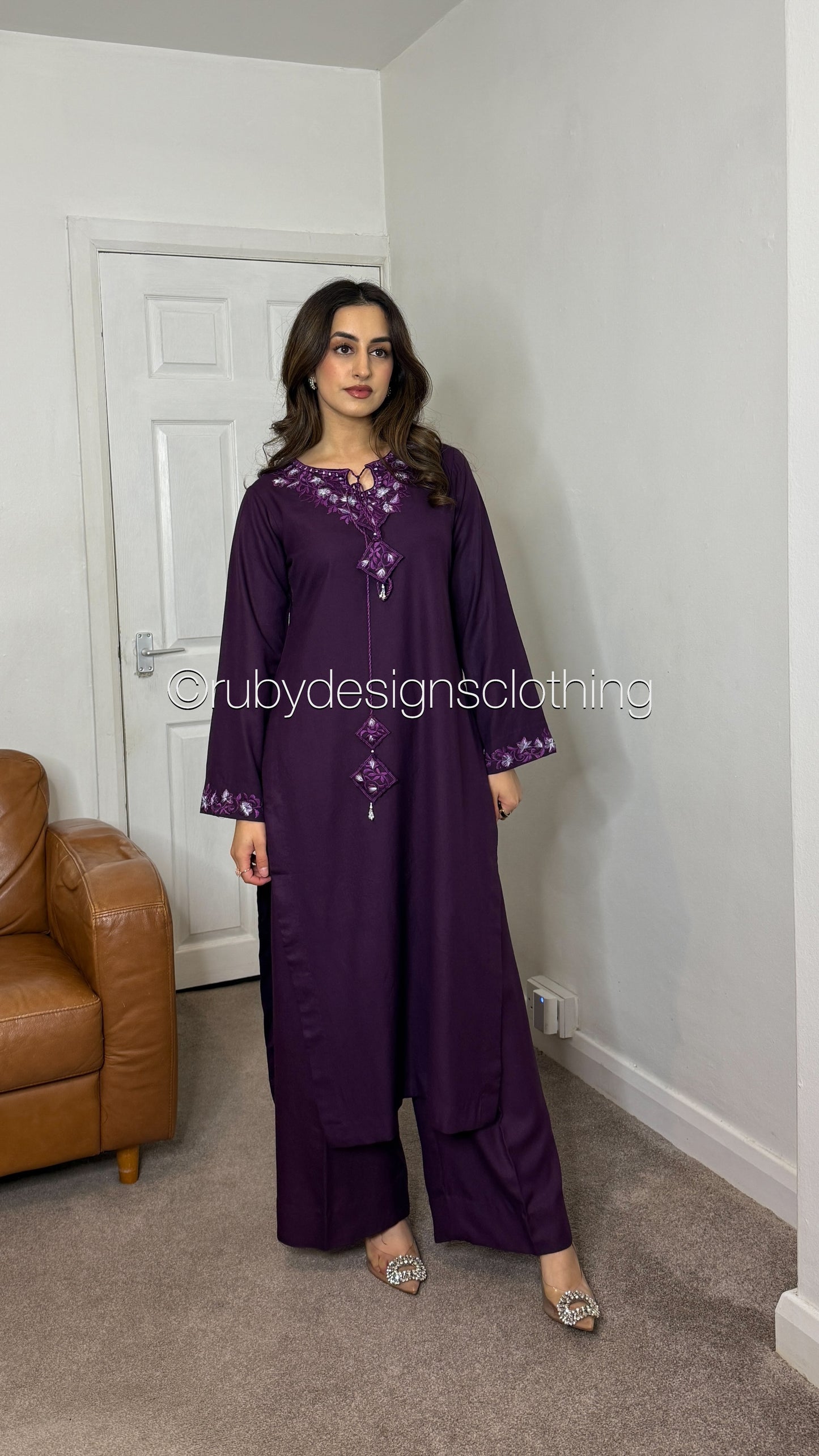 RIMSHA - 3 Piece Deep Purple Marina Suit with Shawl