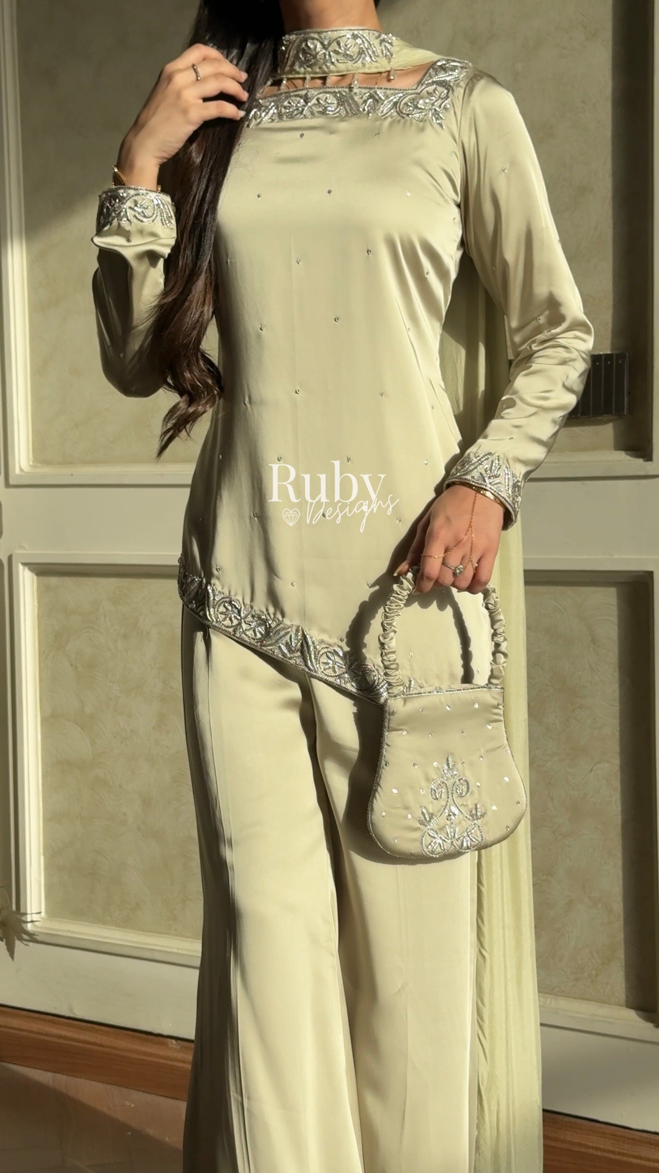 PREITY Sage - 3 Piece Silk Suit with Matching Bag