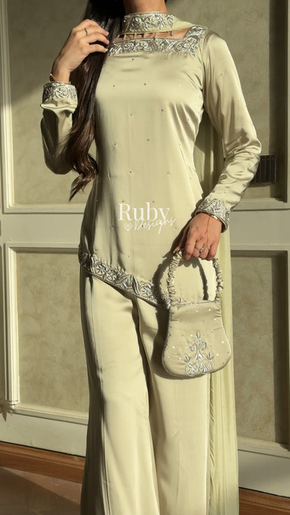 PREITY Sage - 3 Piece Silk Suit with Matching Bag