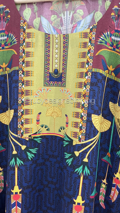 Original Kesarin by Riaz Arts Navy and Yellow Stitched Digital Viscose and Embroidered Suit (8748097306837)