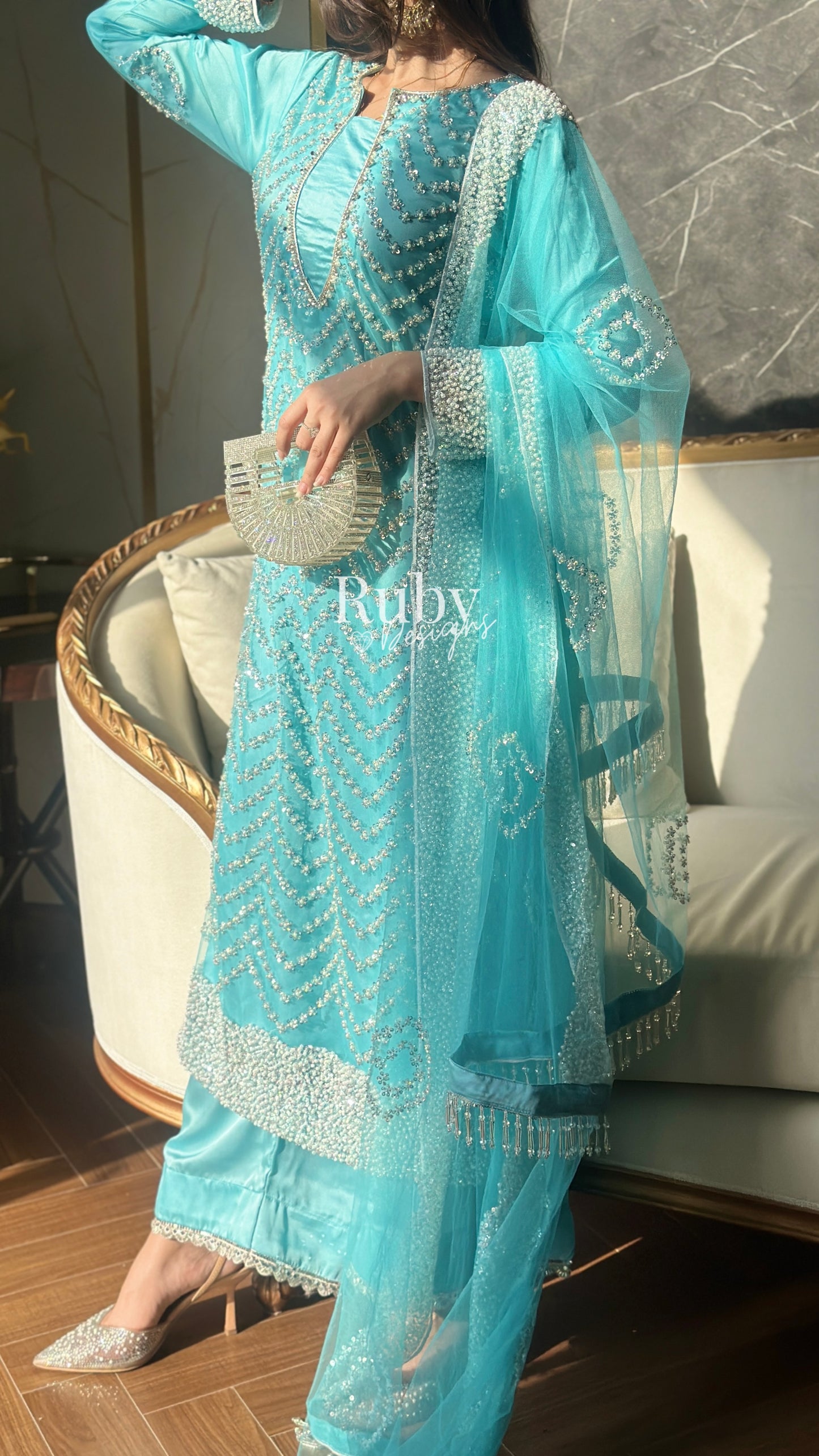 IZMA Ice - 3 Piece Net Suit with Wide Leg Trousers