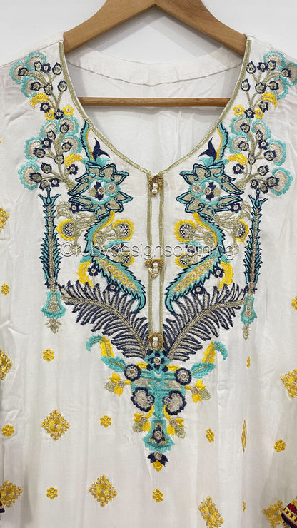 3 Piece ANAYA Inspired White and Blue Embroidered Suit (8748137644245)