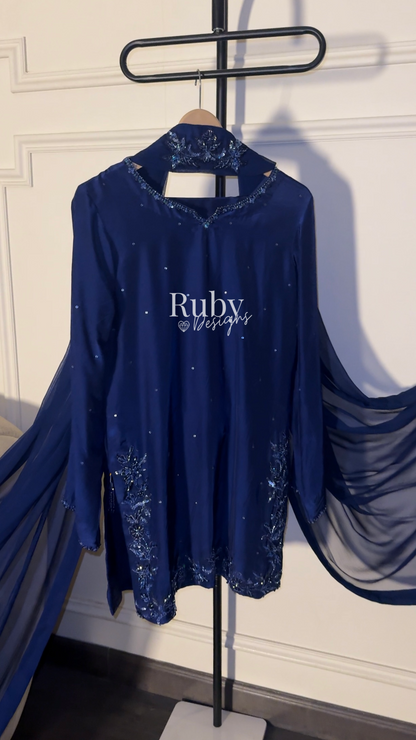 LARA Sapphire - 3 Piece Luxury Silk Suit with Cutdana Handwork