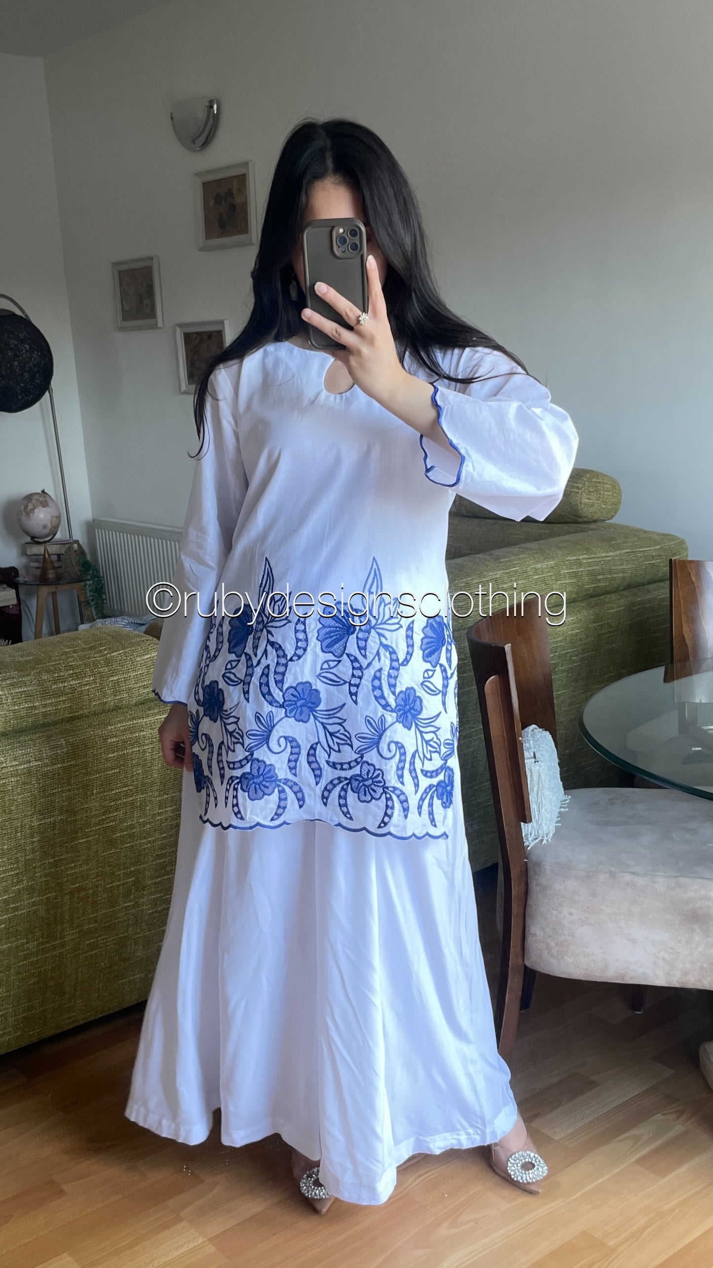 ELIA Azure - 3 Piece Swiss Lawn Suit with Flowy Wide-Leg Pants