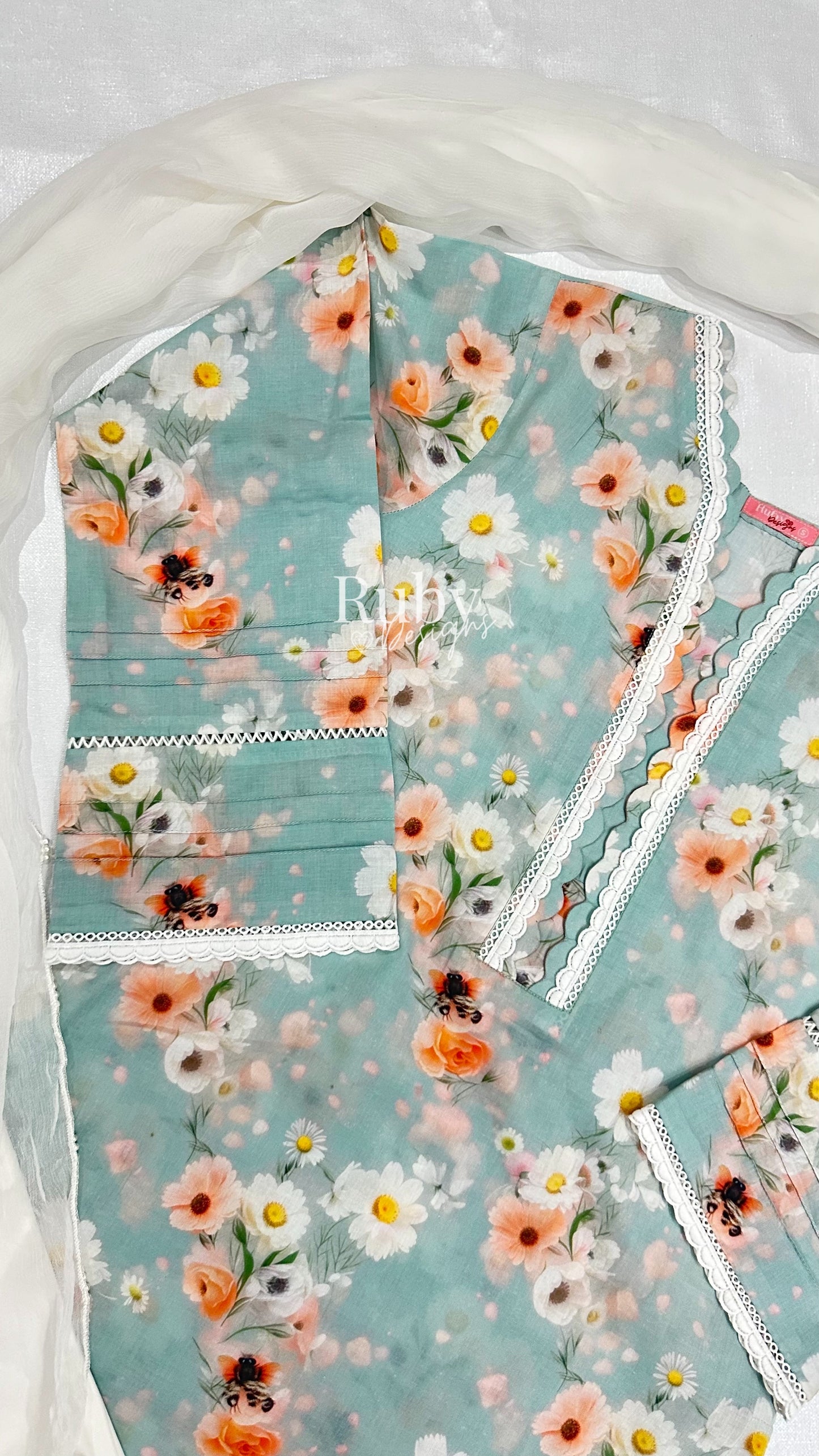 PARI - 3 Piece Blue Swiss Lawn Suit with Chiffon Dupatta
