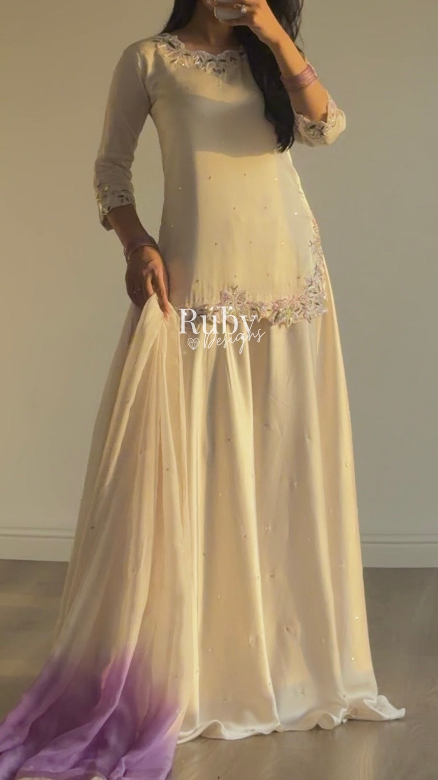 AMEERA - 3 Piece Off-White Silk Suit with Ombrè Dupatta