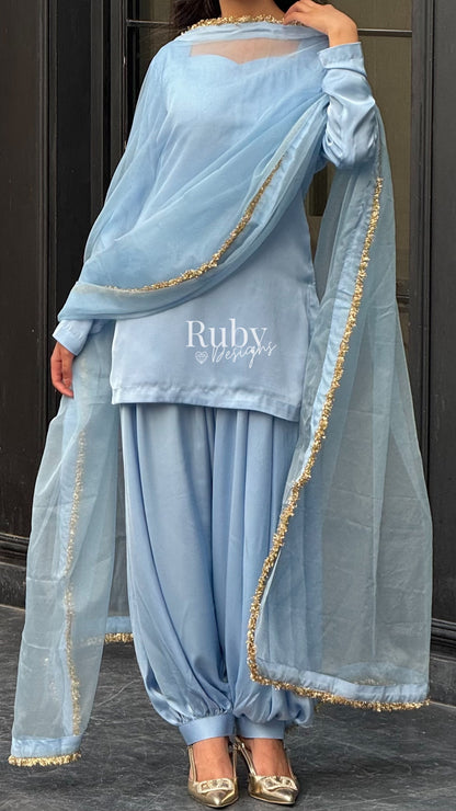 AMELLE Sky - 3 Piece Silk Suit with Balloon Pants