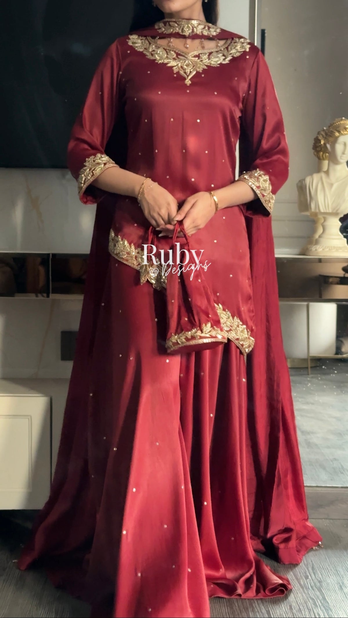 RANI Rouge - 3 Piece Luxury Silk Suit with Matching Bag