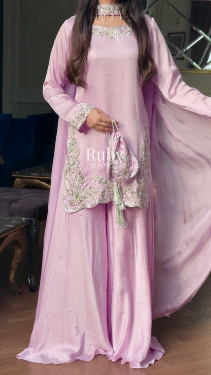 PARISA Lilac - 4 Piece Silk Suit with Matching Potli Bag