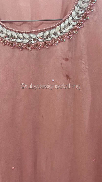 Minor Defect - SERENA Pink - 3 Piece Baby Pink Chiffon Suit with Chiffon Dupatta (8748077875413)