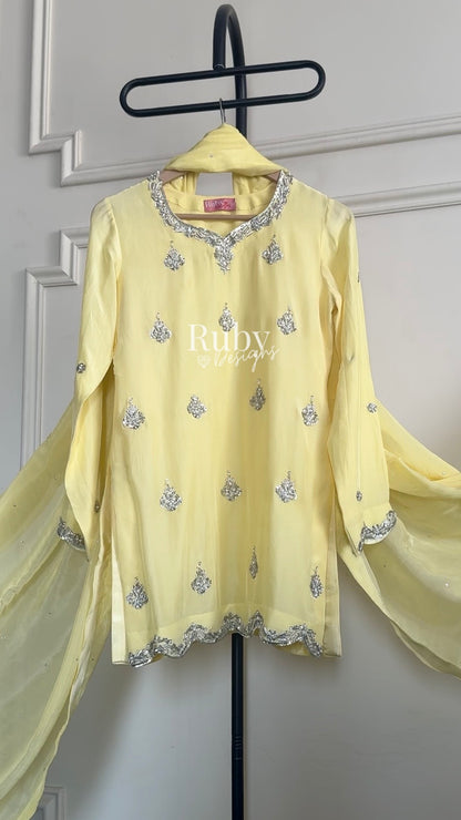 ATIFA Butter - 3 Piece Silk Suit with Shalwar