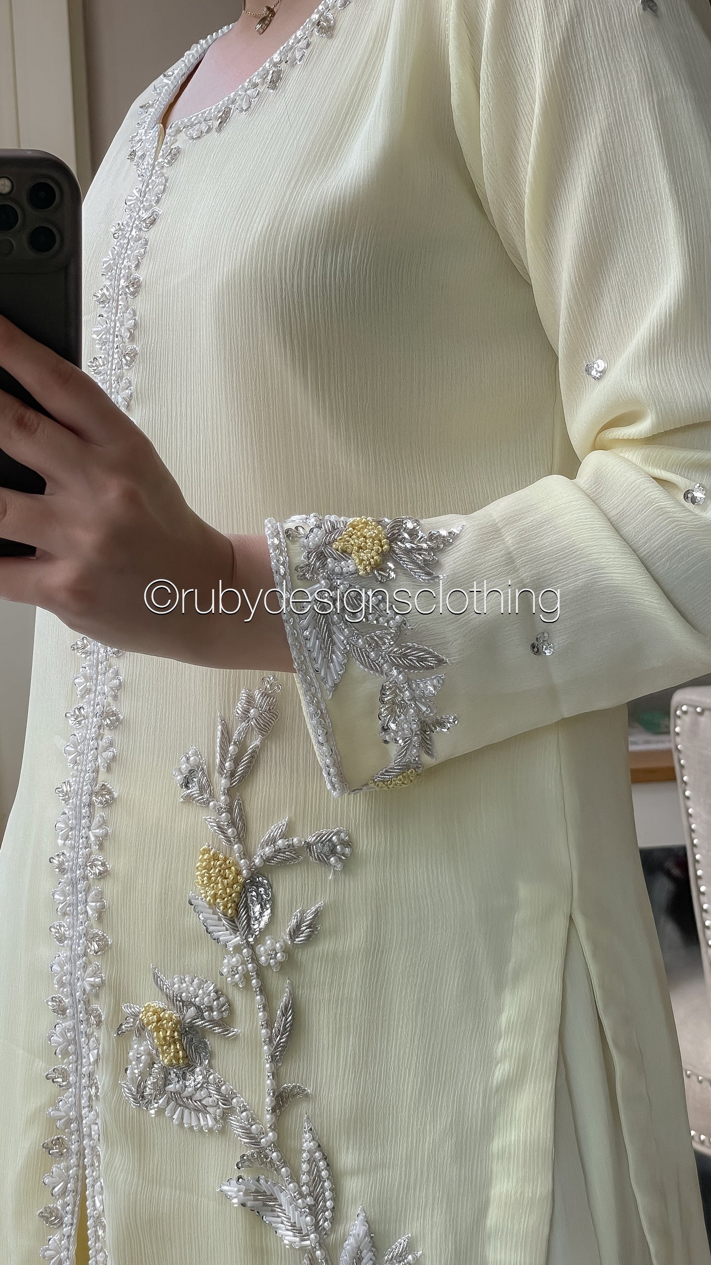 AROOSA Lemon - 3 Piece Chiffon Sharara with Handwork (8646795821269)