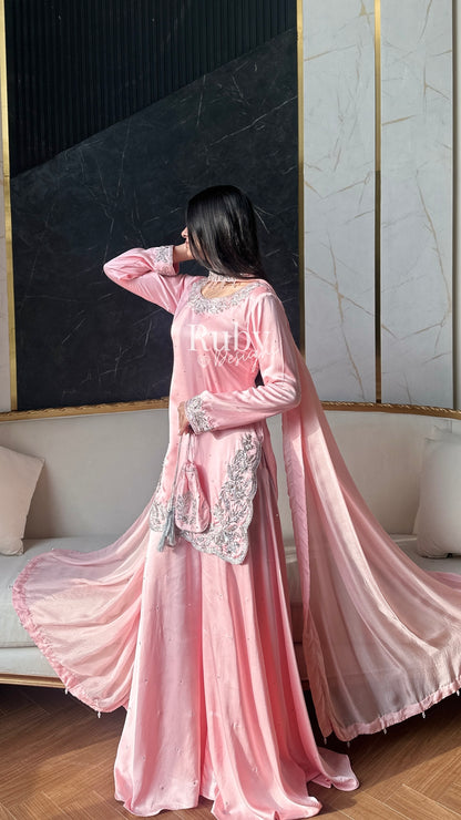 PARISA Rose - 4 Piece Silk Suit with Matching Potli Bag