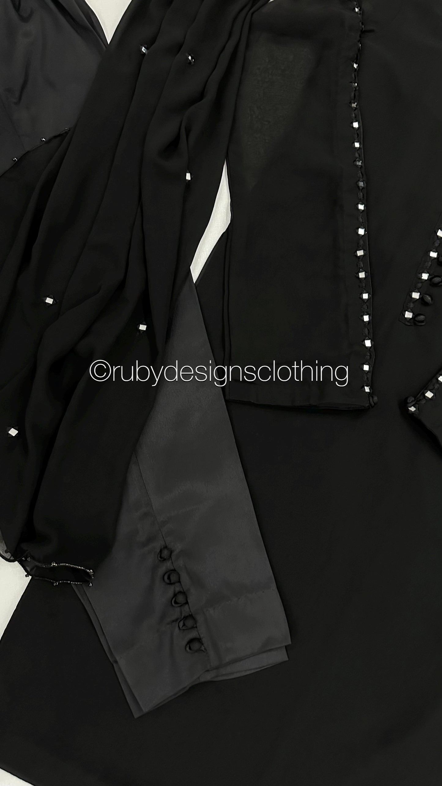 KAYRA Black - 3 Piece Black Chiffon Suit with Split Sleeve