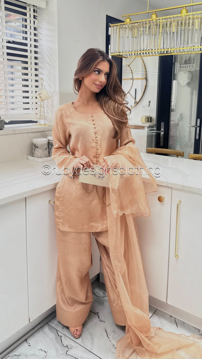 RIMA Honey - 3 Piece Russian Silk Suit with Farshi Shalwar