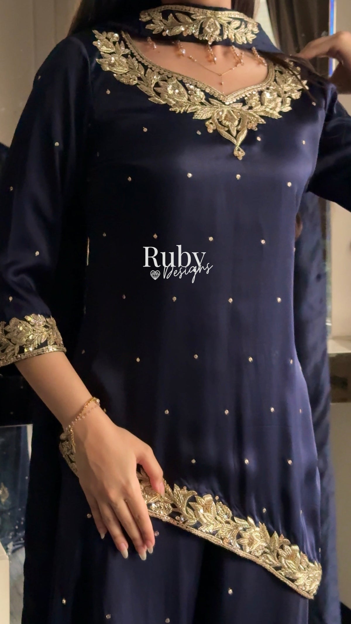 RANI Midnight - 3 Piece Luxury Silk Suit with Matching Bag