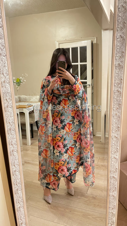 Peach Bloom - 3 Piece Swiss Lawn Suit with Silk Dupatta