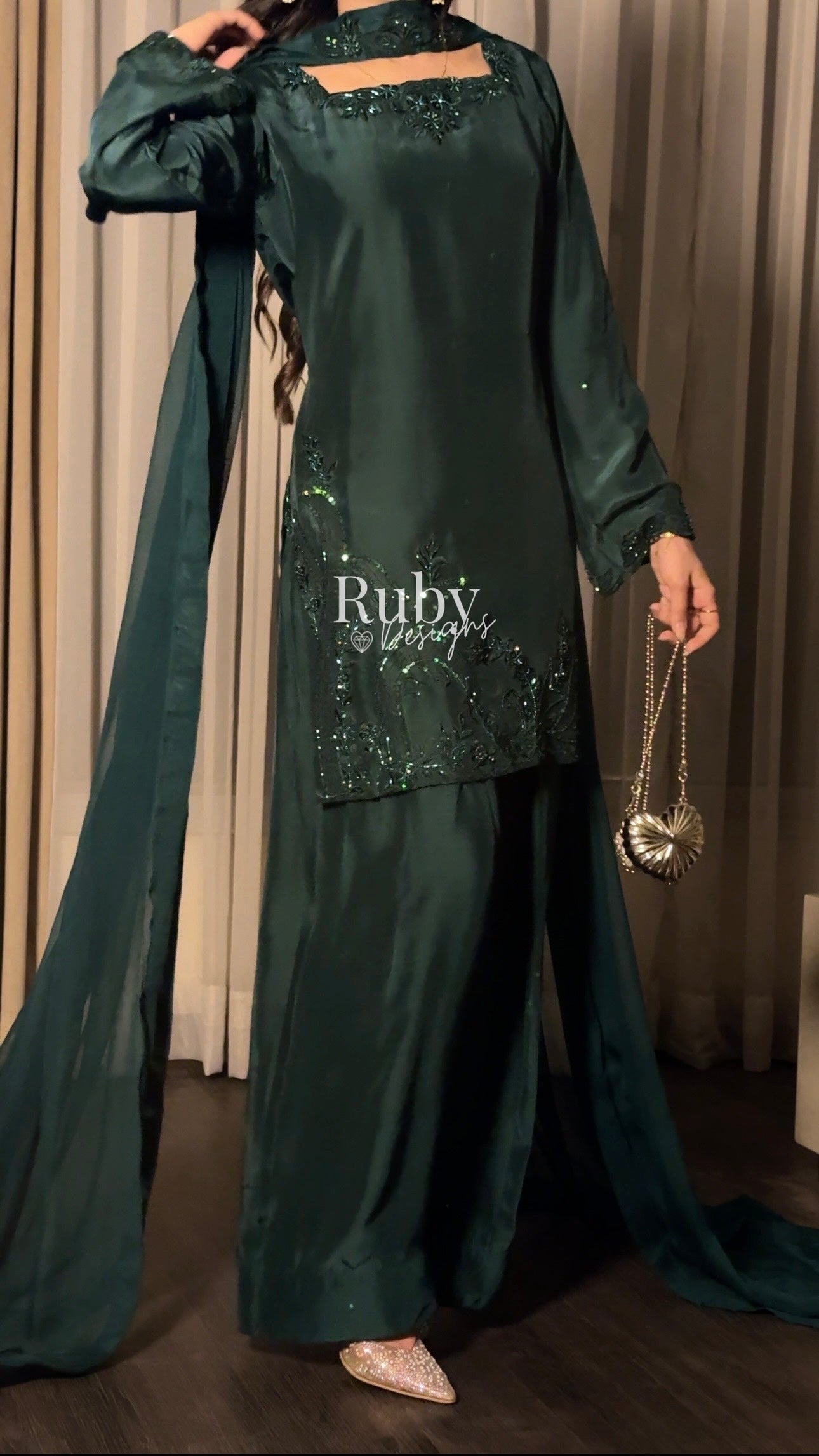 LARA Emerald - 3 Piece Luxury Silk Suit with Cutdana Handwork