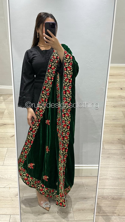 Green Velvet Shawl with Red and Gold Embroidery (8746841047253)