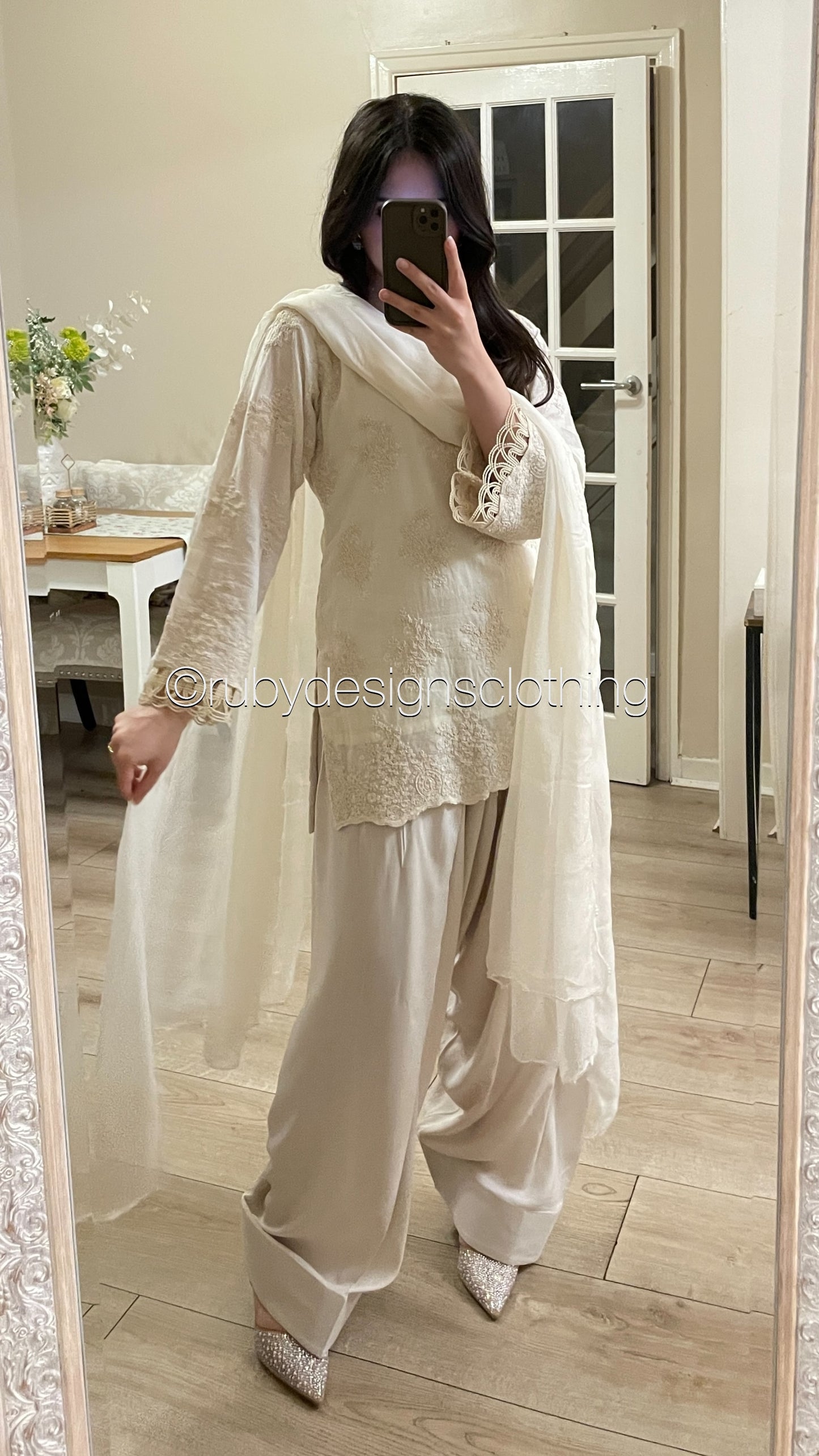 Vanilla Mist - 3 Piece Chikankari Suit with Farshi Shalwar