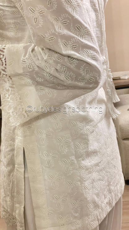 White Lily - 3 Piece Chikankari Suit with Farshi Shalwar