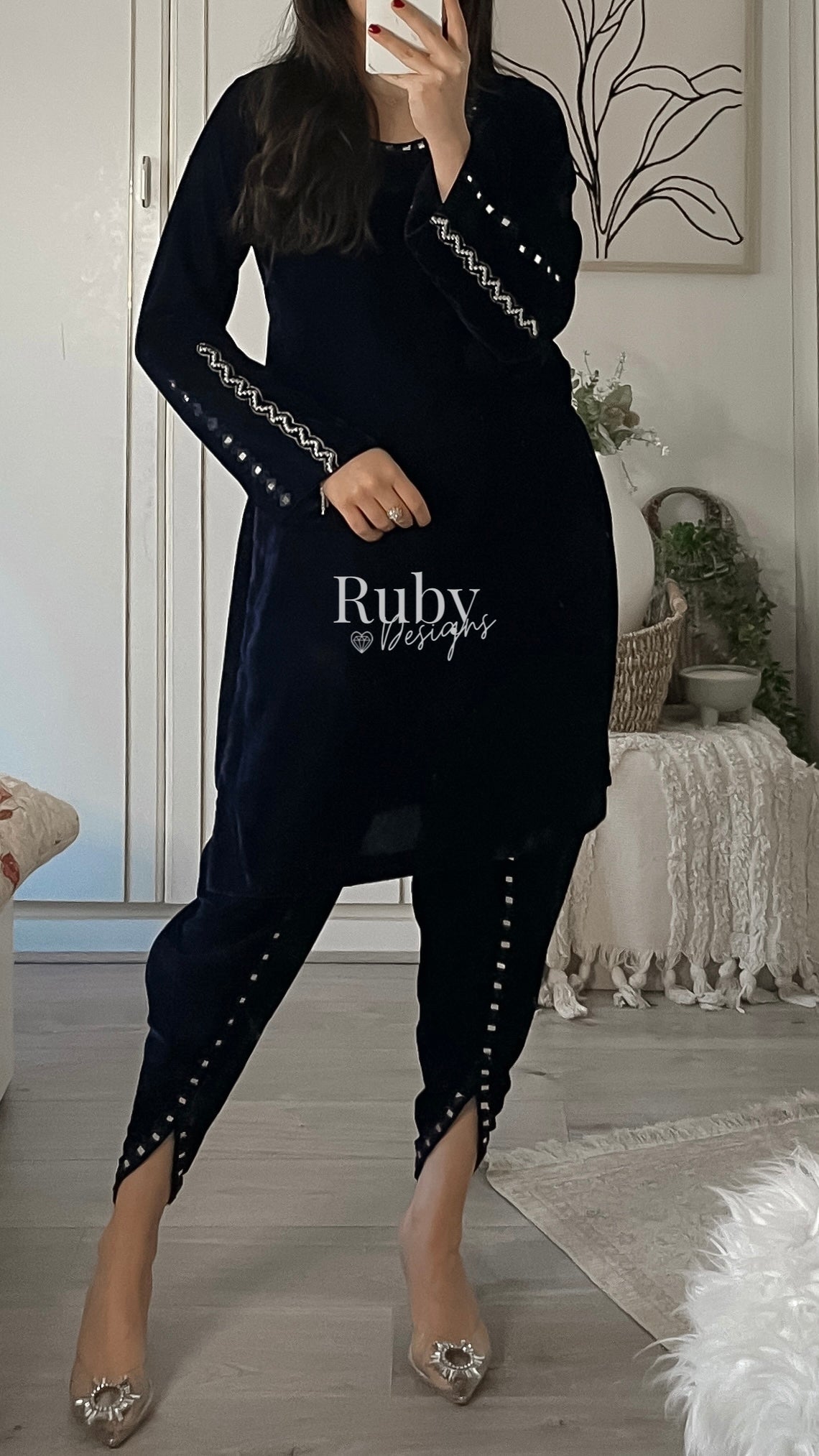 ELMIRA - 3 Piece Luxury Velvet Suit with Heavy Mirror Shawl