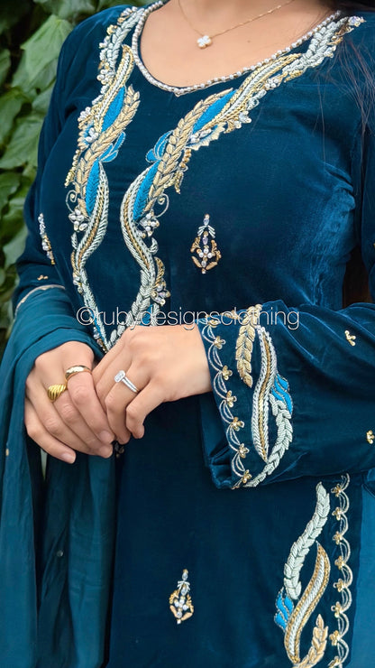 LINA - 3 Piece Luxury Velvet Suit with Gold Handwork