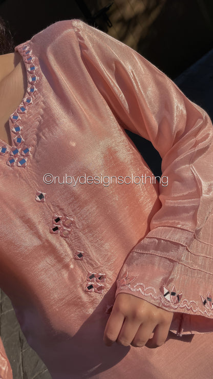 ALIZEY Blush - 3 Piece Blush Pink Silk Suit with Organza Dupatta