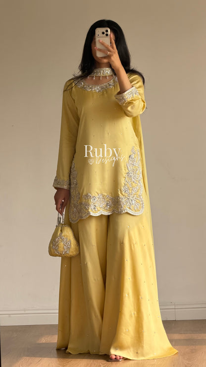 PARISA Butter - 4 Piece Silk Suit with Matching Potli Bag