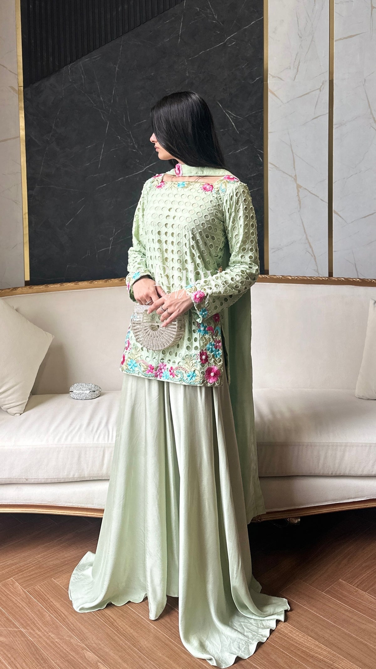 ALIZEH Sage - 3 Piece Chikankari Suit with Ombré Dupatta