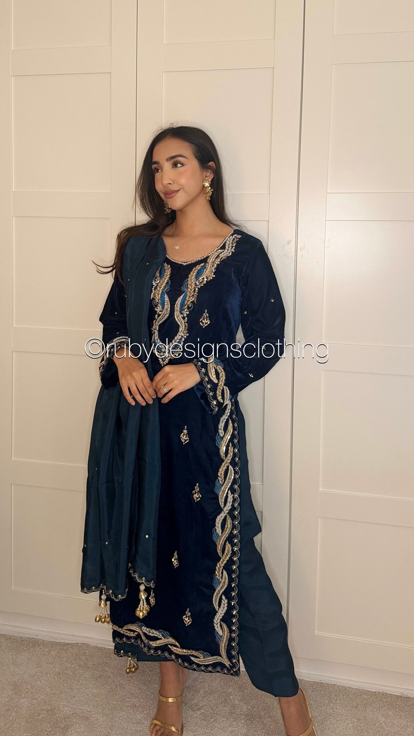 LINA - 3 Piece Luxury Velvet Suit with Gold Handwork