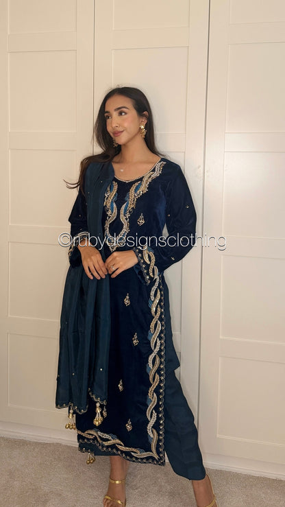 LINA - 3 Piece Luxury Velvet Suit with Gold Handwork