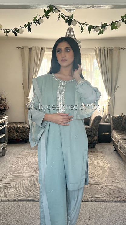 ASMA Haze - 3 Piece Chiffon Suit with Tulip Trousers