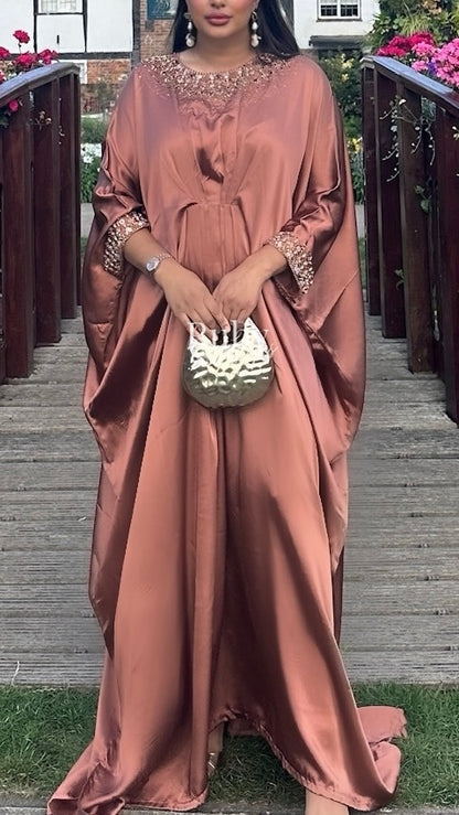 JAMILA - Rust Kaftan with Gold Handwork