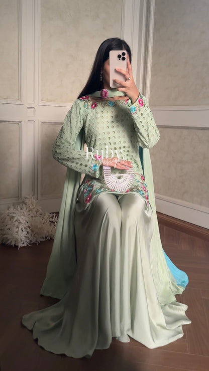 ALIZEH Sage - 3 Piece Chikankari Suit with Ombré Dupatta
