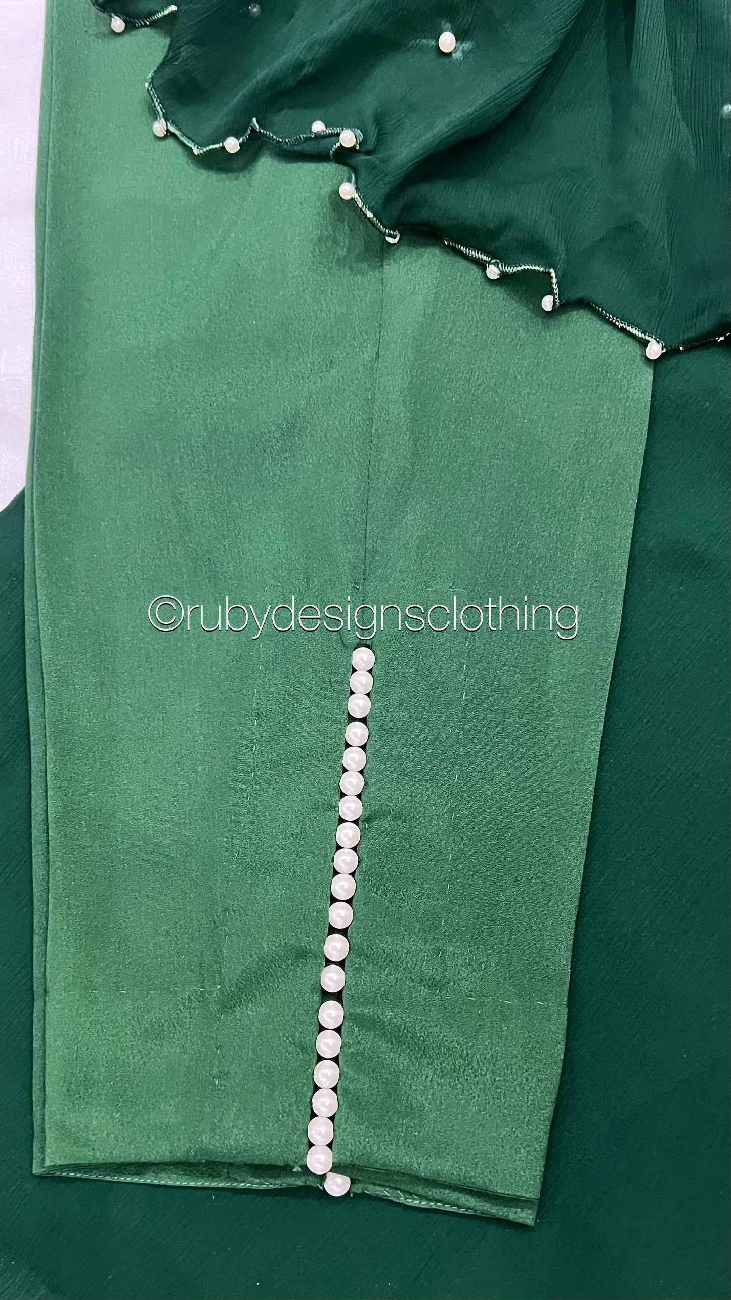 DUA Emerald - 3 Piece Emerald Chiffon Suit with Chiffon Dupatta and Pearls